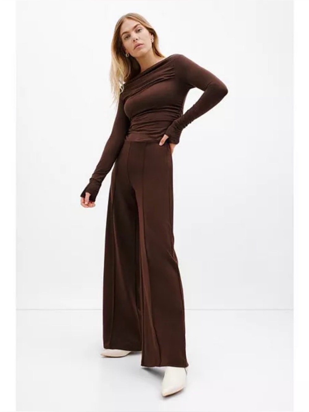 Marcella NYC Gina Pants — Espresso Wide-Leg Trousers